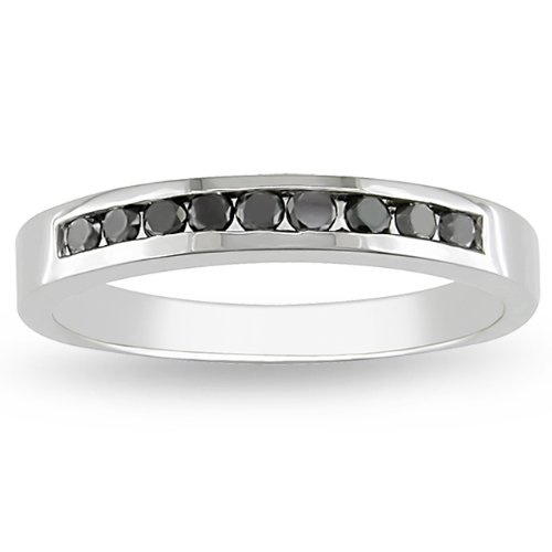 Sterling Silver 1/4 CT TDW Black Diamond Black Rhodium Plated Fashion Ring