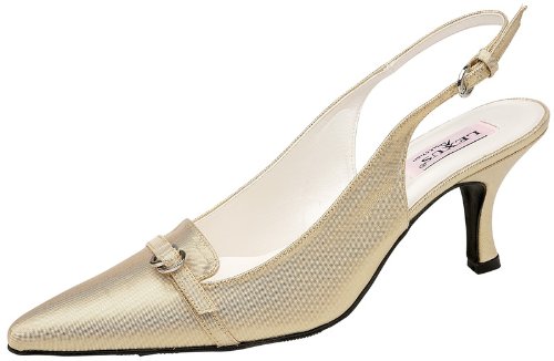 Lexus T023 Rachel ladies medium heel closed to shoe with plain buckle on front of shoe(4, Gold)