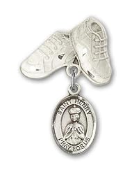 Sterling Silver Baby Badge with St. Henry II Charm and Baby Boots Pin