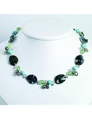 Silver Agate/Green Moss & Rk Quartz/Labradolite/Prehnite Necklace. 16in long.