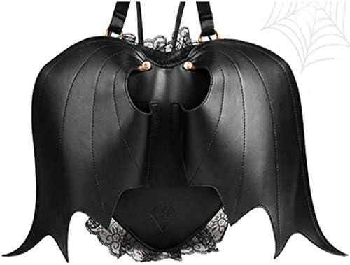 Womens Black Lether Heart-shaped Bat Wings Bag Backpack Shoulder Bags