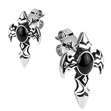 Spikes 316L Surgical Stainless Winged Cross Onyx Stud Earring