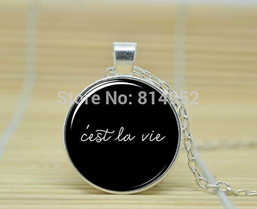 VintaStore Art Glass Necklace C'Est La Vie Necklace French Jewelry Such Is Life Pendant Glass Dome Cabochon Necklace A0365