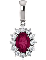 18K White Gold 7.00x5.00mm Oval Cut Rhodolite Garnet and Diamond Pendant -- LIFETIME WARRANTY