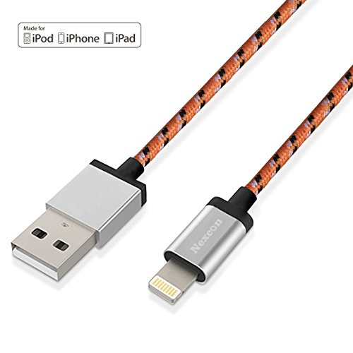 [Apple MFi Certified] Lightning to USB Cable, Nexcon Nylon Braided Charge and Sync Cord 3.3ft / 1m for Apple iPhone 7 6 6S Plus 5S 5C 5 SE iPad Pro Air 2 mini 4/3 iPod 5 and iPod Nano More - Orange