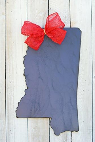 Antique Blue Mississippi State Door Hanger with Red Bow. 28.5" H By 16.5" W.