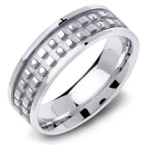 14K White Gold Special Fancy Inlay Men's Wedding Band Ring, 8.5