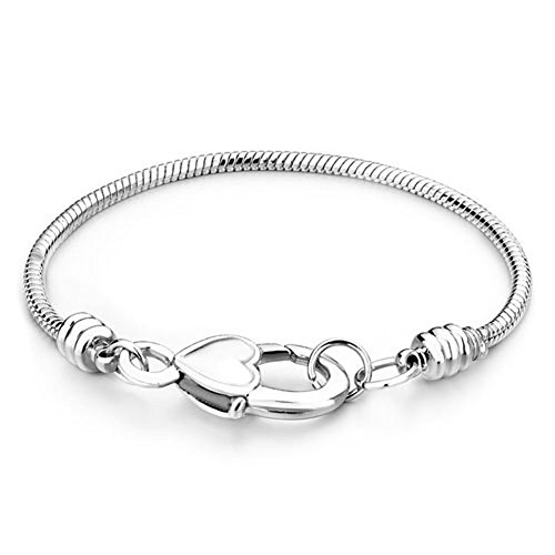 Pugster Silver Starter Master Heart Lock Snake Charm Bracelet Fits Pandora Beads (8.3 Inches)