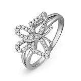 Sterling Silver Round Diamond Butterfly Fashion Ring (1/5 cttw)