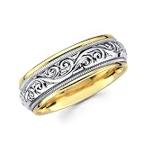 14k Yellow And White Two 2 Tone Gold Unique Greek Design Milgrain Wedd...