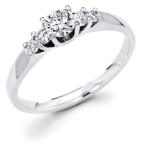 14k White Gold 5 Five Stone Round Diamond Engagement Anniversary Ring Band (1/2 cttw, 1/3 ct Center, G-H Color, I1 Clarity)