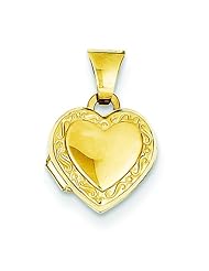 14K Yellow Gold Heart Locket Photo Pendant Jewelry |D