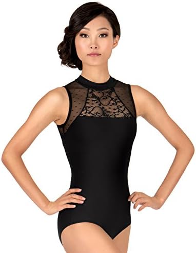 Adult "Pointe D'Esprit" High Neck Tank Leotard,NC8861BLKS,Black,Small