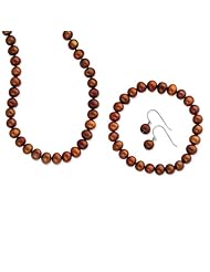 Sterling Silver Chocolate 7-8mm Fw Cult. Potato Pearl Set Of 3 Set