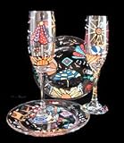 Beach Party Design - Hand Painted - Matching Set of Toasting Flutes - 6 oz. & 7 inch Cake Plates