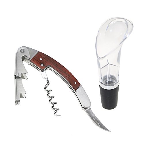 Waiters Corkscrew by Dealight - Premium Rosewood All-in-one Corkscrew, Bottle Opener and Foil Cutter, with Wine Pourer included
