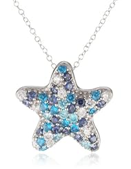 Sterling Silver Multi-Blue Cubic Zirconia Starfish Pendant Necklace, 18"