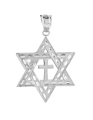 10k White Gold Star of David Cross Medium Jewish Charm Pendant