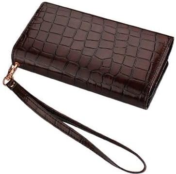 High Quality Leather Wallet Flip Carrying Case Pouch for ZTE nubia Z7 Max - with Card Holder and Removable Strap - Crocodile Pattern - Magnetic Clasp for Easy Phone Access - (Brown Plus Interior Black) + Mini Touch Screen Stylus