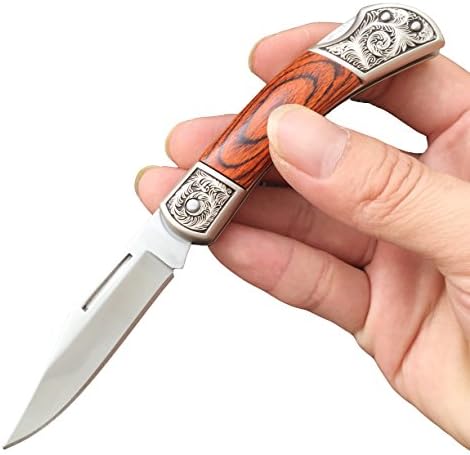 Kimter 6 Inch Lockblack Classic Pocket Knife Sharp 3CR13 Blade Satin Plain Engraved Steel &amp; Rosewood Handle Folding Blade Knives Clip Point, 3.4 Inch Closed