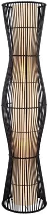 Illuminada 19138-001 Contemporary 3-Way Open Cage Bamboo Floor Lamp with White Inner Fabric Shade, 55-Inch