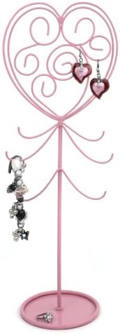 Pretty in Pink Girls Ladies Heart Jewelry Bracelet Necklace Earring Ring Stand Tower Organizer by Bucasi