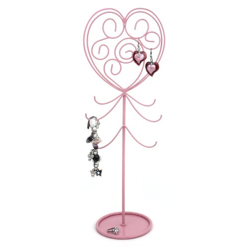 Pretty in Pink Girls Ladies Heart Jewelry Bracelet Necklace Earring Ring Stand Tower Organizer by Bucasi
