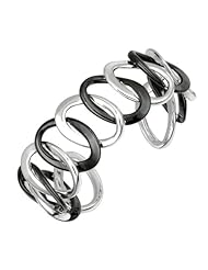 Silver Rhodium Ruthenium Plated Polish 25mm Intertwine Oval Link Cuff Bangle