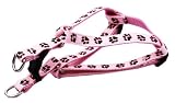 Xsmall Pink/Brown Puppy Paws Dog Harness: 1/2 wide, Adjusts 8 - 16.
