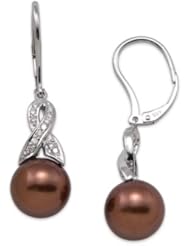 Chocolate Tahitian Pearl Earrings with Diamonds in 14K White Gold