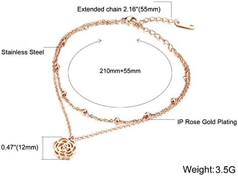 Two Hollow Camellia Titanium Steel Rose Gold plated Anklets