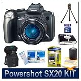 Canon Powershot SX20IS 12.1MP Digital Camera with 20x Wide Angle Optical Image Stabilized Zoom and 2.5-inch Articulating LCD Bundle w/ 8GB SD Memory, Card Reader, Case, 4AA and Charger, Tripod, LCD Protectors and Lens Cleaning Kit