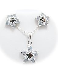 Sterling Silver Alexandrite CZ Star Pendant Earrings Flat Cable Chain 18 inch