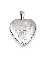 Sterling Silver 16mm Diamond-Cut Double Hearts Heart Locket