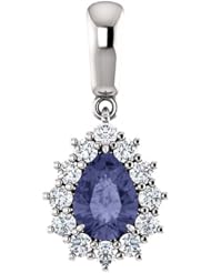 Platinum 7.00x5.00mm Pear Cut Iolite and Diamond Pendant -- LIFETIME WARRANTY