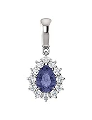 18K White Gold 7.00x5.00mm Pear Cut Iolite and Diamond Pendant -- LIFETIME WARRANTY