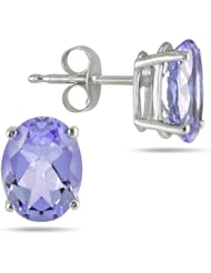 All-Natural Genuine 8x6 mm, Oval Tanzanite earrings set in 14k White Gold