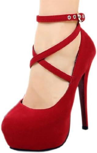 Womens Platform Pumps Sexy Fashion Strappy Buckle Stiletto High Heels Shoes (Red, US 8.5 / EU39)