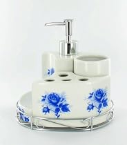 Blue Roses Bathroom Bath Accessory Set Compact