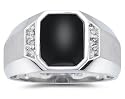 10K White Gold Onyx and Diamond Men's Ring