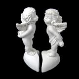 Produkt-Bild: Deko Engel auf Herz Wei&szlig; Kunststein (H&ouml;he 10 cm, 2er Set)