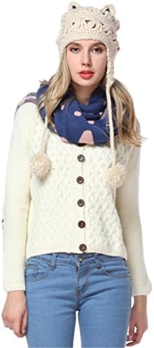 FunShop Women's Beige Knitted Hat with Cat Ears Beanies Knitted Beanies for Girls