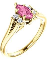 14K Yellow Gold 8.00x4.00mm Marquise Cut Pink Sapphire and Diamond Ring -- LIFETIME WARRANTY