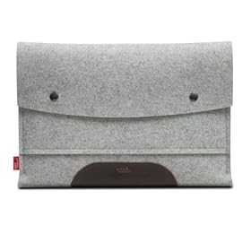 MacBook/Pro 13" sleeve HAMPSHIRE Gray/Dark brown - 100 % Merino woolfelt and pure vegetable tanned leather - Made in Germany, Hamburg