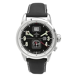 ESQ by Movado Men's 7301130 Beacon Dual-Time Black Leather Strap Watch