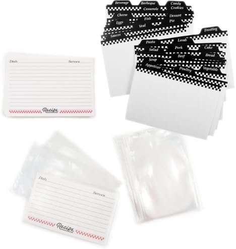 Weatherbee 72 Piece Recipe Card, Protector, and Divider Set, 4 x 6 Inch