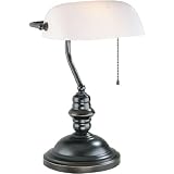 Lite Source LS-224D/BRZ Banker's Lamp, Dark Bronze with Frost Glass Shade
