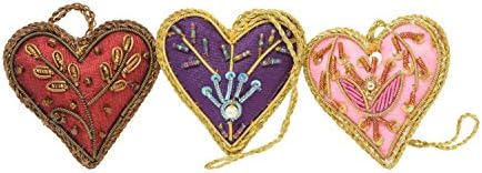Set of 3 Miniature Tree Ornaments in an Organza Bag (Red/Purple/Pink Hearts)