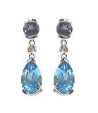 14k White Gold Blue Topaz and Iolite Earrings