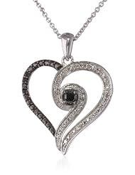 Sterling Silver Black and White Diamond Heart Pendant Necklace (1/5 Cttw, I-J Color, I3 Clarity), 18"